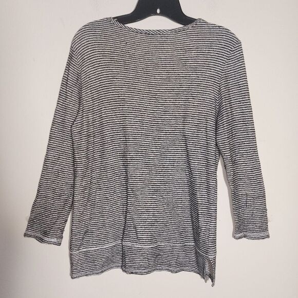 EUC Lilla P Black & White Striped 3/4 Sleeve Top Casual Pullover Sweater Size S - Picture 7 of 11